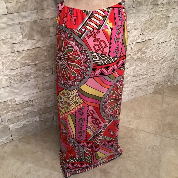 Muse Boston Proper Retro Mandala Abstract Multicolor High Slit Maxi Skirt - Picture 6 of 8
